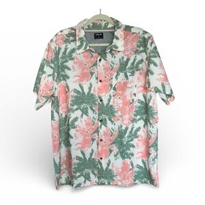 Hurley Men's Shirt, XL, Tropical Green and Orange Floral, Button-Up EUC